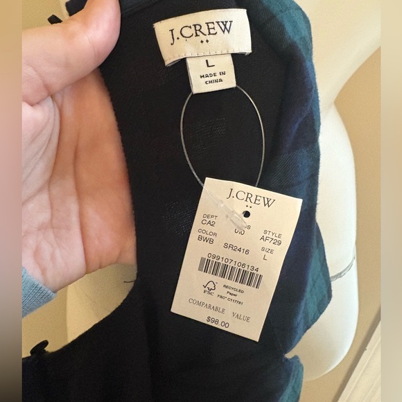 J. Crew NWT Long Sleeve Shirt Black Green Plaid Colar Soft Cotton Size Large - Picture 5 of 10